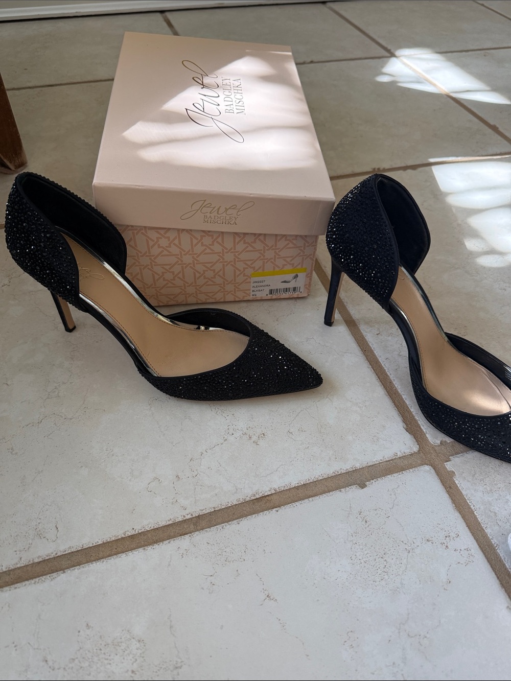 Badgley Mischka Black Crystal D'Orsay Pointed Toe Stilettos